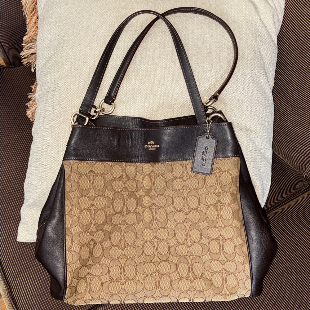 Coach Brown Signature Canvas and Dark Brown Leather Shoulder Bag